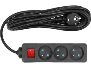 Przedłużacz elektryczny, black, 3 gniazda z uziemieniem, 5m wyłącznik vorel