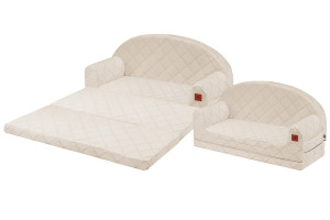 Sofa rozkładana XXL kremowa pikowany velvet
