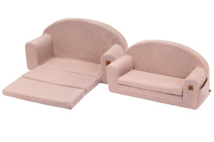 Sofa rozkładana różowy baranek | BOUCLE