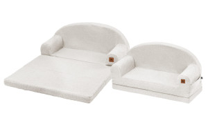 Sofa rozkładana XXL kremowy baranek | BOUCLE