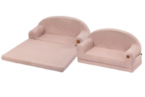 Sofa rozkładana XXL różowy baranek | BOUCLE