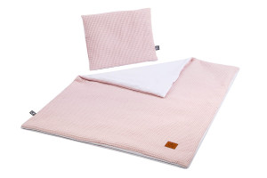 Koc z poduszką różowy waffle soft