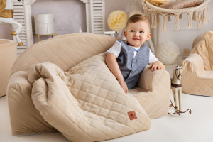 Koc z poduszką kremowy velvet soft