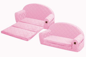 Sofa rozkładana różowa pikowany velvet