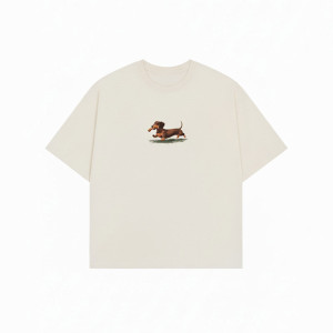 Kaotiko Washed Dachshund Ivory T-shirt AR052-01S-G002