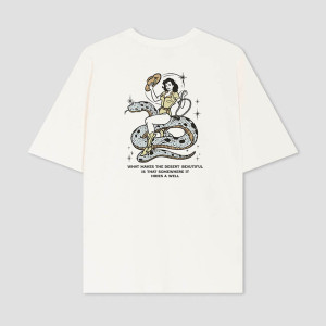 Kaotiko Cowgirl Snake Organic Cotton Ivory T-shirt AR064-01S-G002