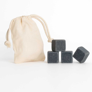 Wiederverwendbare Granit-Eiswürfel für Whisky – 4er Set mit Baumwollbeutel, Geschenkidee für Genießer | LOOXIS