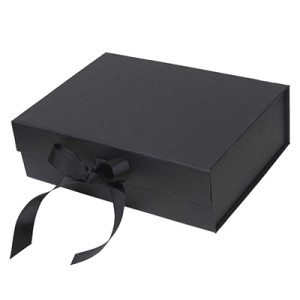 Magnetische Geschenkbox mit Schleife, edle Verpackung für Whiskysets & Geschenke, 31x22x10 cm, Schwarz | LOOXIS