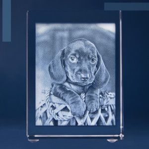2D-Fotogravur im Glasprisma – Einzigartiges Foto-Geschenk aus Kristallglas, Größe S, 8x6x2,5 cm, Hochformat | LOOXIS