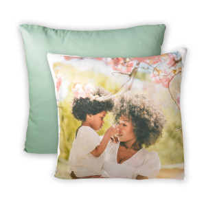 Personalisierbares Fotokissen mit farbiger Rückseite – Dein Design, dein Stil, tolles Geschenk, inkl. Füllung, 40x40cm - Farbe Seegrün | LOOXIS