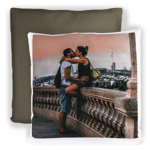 Personalisierbares Fotokissen mit farbiger Rückseite – Dein Design, dein Stil, tolles Geschenk, inkl. Füllung, 40x40cm - Farbe Mokka-Grau | LOOXIS