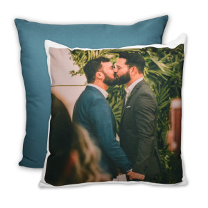 Personalisierbares Fotokissen mit farbiger Rückseite – Dein Design, dein Stil, tolles Geschenk, inkl. Füllung, 40x40cm - Farbe Taubenblau | LOOXIS