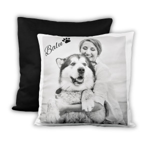 Personalisierbares Fotokissen mit farbiger Rückseite – Dein Design, dein Stil, tolles Geschenk, inkl. Füllung, 40x40cm - Farbe Schwarz | LOOXIS