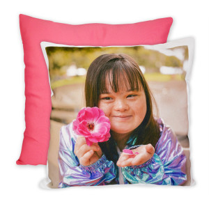Personalisierbares Fotokissen mit farbiger Rückseite – Dein Design, dein Stil, tolles Geschenk, inkl. Füllung, 40x40cm - Farbe Bonbonpink | LOOXIS