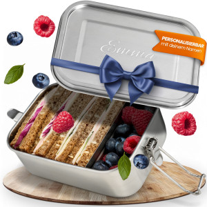 Personalisierte Edelstahl Lunchbox, Brotdose mit individueller Gravur, Auslaufsicher & Spülmaschinenfest, 1200 ml, Größe L | LOOXIS
