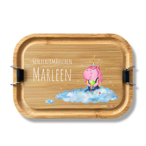 Personalisierte Edelstahl Lunchbox mit Holzdeckel – Mit deinem Namen & Einhorn Motiv bedruckt, 800ml Fassungsvermögen | LOOXIS