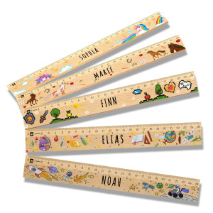 Einschulungsgeschenk: Personalisiertes Lineal mit Namen & verschiedenen Motiven, perfekt für Schulkinder, aus Zedernholz, 25cm Länge | LOOXIS