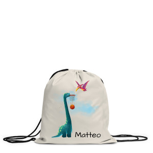 Personalisierter Turnbeutel mit Namen & lustigem Motiv – Perfekt für Kinder zur Einschulung, Jungen und Mädchen, Motiv Sport-Dino | LOOXIS