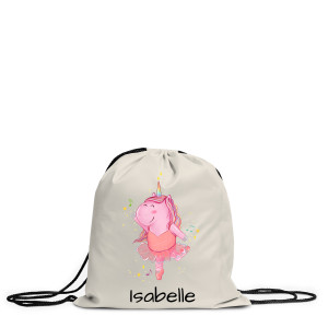 Personalisierter Turnbeutel mit Namen & lustigem Motiv – Perfekt für Kinder zur Einschulung, Jungen und Mädchen, Motiv Ballerina Einhorn | LOOXIS