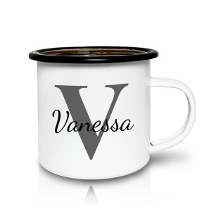 Emailletasse mit Namen – Leichte, bruchfeste Tasse für Zuhause, Outdoor & Camping, tolles Geschenk, Farbe Grau | LOOXIS