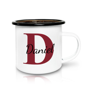 Emailletasse mit Namen – Leichte, bruchfeste Tasse für Zuhause, Outdoor & Camping, tolles Geschenk, Farbe Dunkelrot | LOOXIS