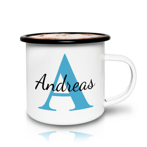 Emailletasse mit Namen – Leichte, bruchfeste Tasse für Zuhause, Outdoor & Camping, tolles Geschenk, Farbe Hellblau | LOOXIS