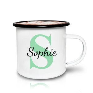 Emailletasse mit Namen – Leichte, bruchfeste Tasse für Zuhause, Outdoor & Camping, tolles Geschenk, Farbe Mintgrün | LOOXIS