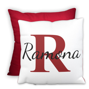 Personalisierbares Namenskissen mit farbiger Rückseite – Dein Name im eleganten Design als Geschenk, 40x40cm, Farbe Orientrot | LOOXIS