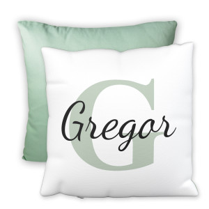 Personalisierbares Namenskissen mit farbiger Rückseite – Dein Name im eleganten Design als Geschenk, 40x40cm, Farbe Seegrün | LOOXIS