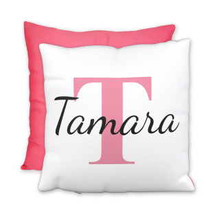Personalisierbares Namenskissen mit farbiger Rückseite – Dein Name im eleganten Design als Geschenk, 40x40cm, Farbe Bonbonpink | LOOXIS