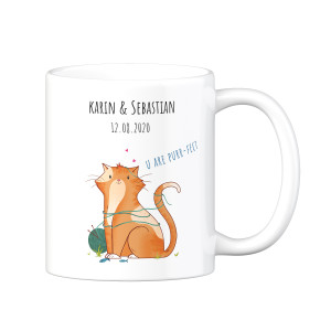 Personalisierte Partnertassen mit Namen, Datum und Spruch – Liebevolles Geschenk für Paare, Motiv Katze | LOOXIS