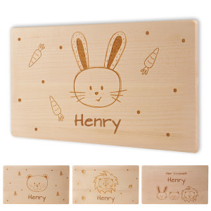 Personalisiertes Motiv-Holzbrettchen mit Namen graviert – Frühstücksbrett für Schulkinder, Geschenk zur Einschulung | LOOXIS