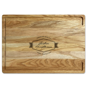 Premium Eichenholz-Schneidebrett mit Wunschgravur Name und Motiv Label Pure Perfektion – tolles Geschenk für Kochbegeisterte, inkl. Lasergravur, 