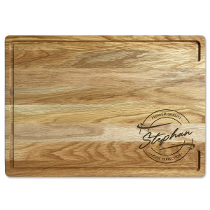Premium Eichenholz-Schneidebrett mit Wunschgravur Name und Motiv Stempel pure Perfektion – tolles Geschenk für Kochbegeisterte, inkl. Lasergravur, 
