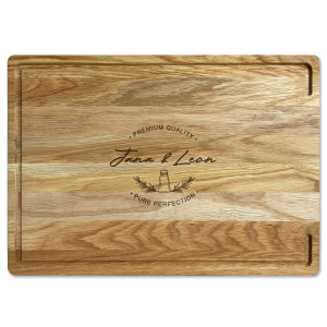 Premium Eichenholz-Schneidebrett mit Wunschgravur Name und Motiv Rosmarin und Salz – tolles Geschenk für Kochbegeisterte, inkl. Lasergravur, 40x40x3cm