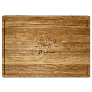 Premium Eichenholz-Schneidebrett mit Wunschgravur Name und Motiv Grillmeister Bulle 2 – tolles Geschenk für Kochbegeisterte, inkl. Lasergravur, 