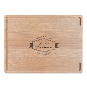 Buchenholz-Schneidebrett mit Wunschgravur Name und Motiv Label Pure Perfection – tolles Geschenk für Kochbegeisterte, inkl. Lasergravur, 40x40x3cm | 