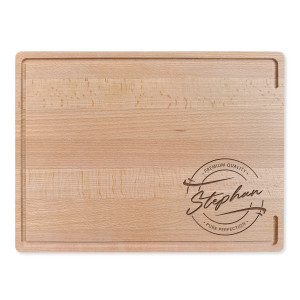 Buchenholz-Schneidebrett mit Wunschgravur Name und Motiv Stempel Pure Perfection – tolles Geschenk für Kochbegeisterte, inkl. Lasergravur, 40x40x3cm |