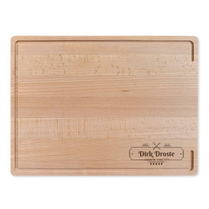 Buchenholz-Schneidebrett mit Wunschgravur Name und Motiv Premium Quality Label – tolles Geschenk für Kochbegeisterte, inkl. Lasergravur, 40x40x3cm | 