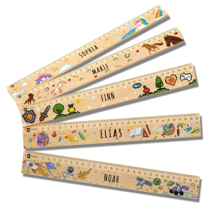 Einschulungsgeschenk: Personalisiertes Lineal mit Namen & verschiedenen Motiven, perfekt für Schulkinder, aus Zedernholz, 30cm Länge | LOOXIS