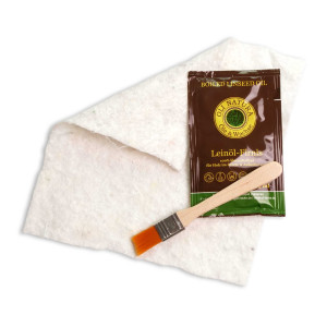 PflegeSet für Holz - 25 ml Leinöl Firnis + Ölsaugtuch + Pinsel, zur Verwendung mit LOOXIS Frühstücksbrettchen, Messerbretter und Schneidebretter