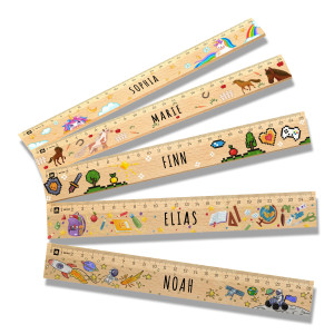 Einschulungsgeschenk: Personalisiertes Lineal mit Namen & verschiedenen Motiven, perfekt für Schulkinder, aus Zedernholz, 20cm Länge | LOOXIS
