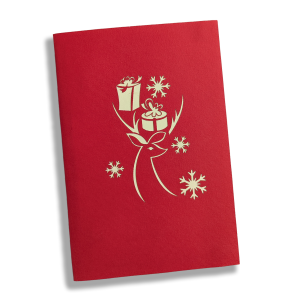 Pop-Up Weihnachtskarte mit Weihnachtsmann auf Rentier-Schlitten, farbige Highlights & als Geschenk-Add-On ideal | LOOXIS