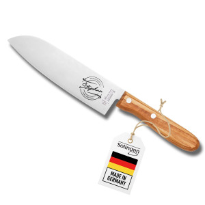 Santokumesser von H. Herder mit Gravur – Personalisiertes Geschenk, Solinger Handarbeit, Olivenholzgriff