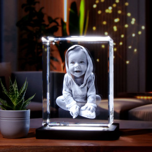 3D Glasfoto – Dein Bild als Glasgravur | Individuelles Geschenk im Kristallglas | 20x15x10cm Hochformat | LOOXIS