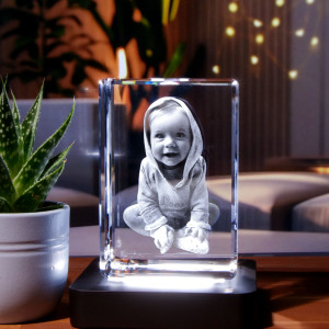 3D Glasfoto – Dein Bild als Glasgravur | Individuelles Geschenk im Kristallglas | 11x7,5x6,5cm Hochformat | LOOXIS