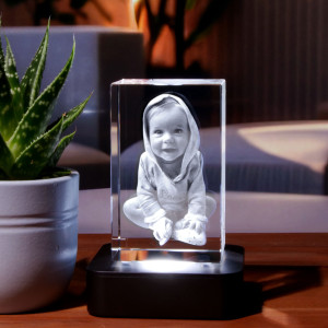 3D Glasfoto – Dein Bild als Glasgravur | Individuelles Geschenk im Kristallglas | 8x5x4,5 cm Hochformat | LOOXIS