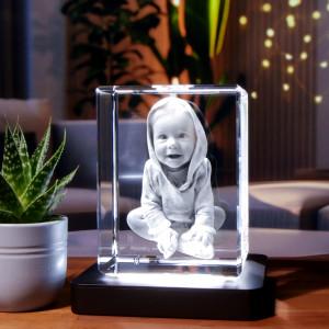 3D Glasfoto – Dein Bild als Glasgravur | Individuelles Geschenk im Kristallglas | 13x10x9cm Hochformat | LOOXIS