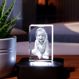 3D Glasfoto – Dein Bild als Glasgravur | Individuelles Geschenk im Kristallglas | 3,5x3x5,6cm Hochformat | LOOXIS