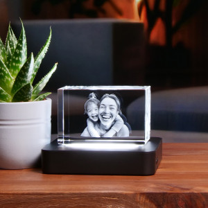 3D Glasfoto – Dein Bild als Glasgravur | Individuelles Geschenk im Kristallglas | 5x8x4,5cm Querformat | LOOXIS